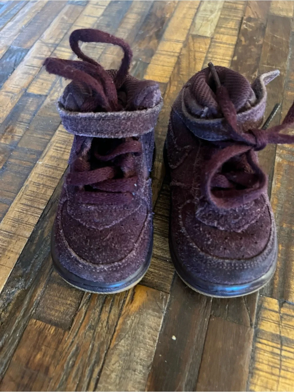 Nike Kids Suede Burgundy High-Top Sneakers with Strap